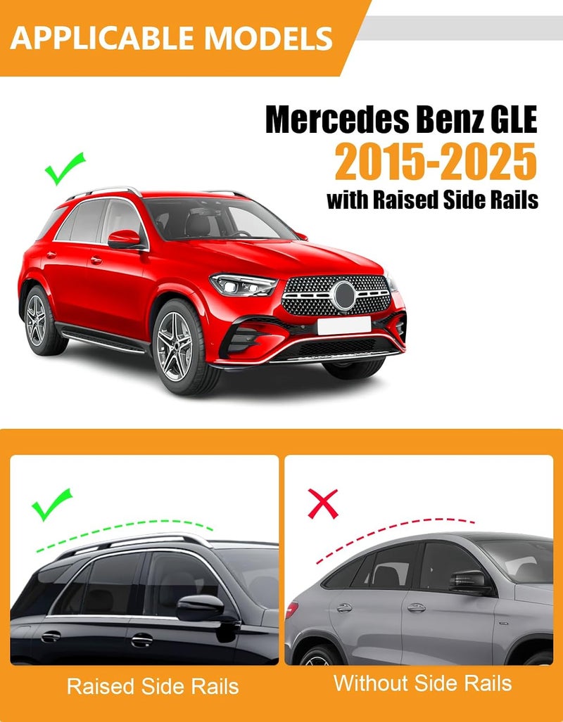 KINGGERI 300lbs Lockable Roof Rack Cross Bars Compatible with Mercedes Benz GLE 2015-2025 with Raised Side Rails, Heavy Duty Aluminum Roof Rails Crossbars Luggage Accessories - Image 2